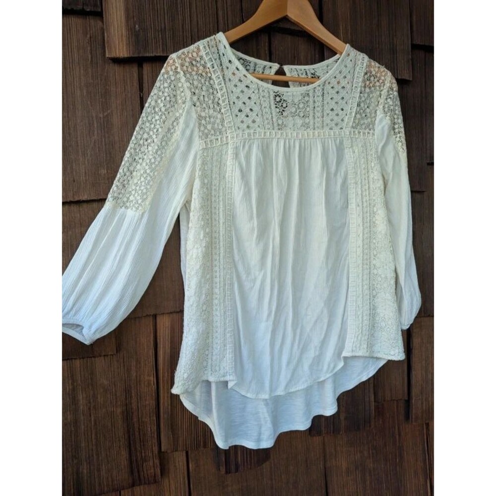 Knox Rose Cream Lace Yoke High Low Blouse Medium Boho Prairie Cottagecore